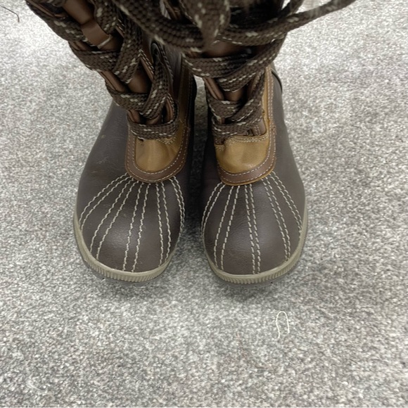 LONDON FOG BROWN LEATHER MID CALF BOOTS FAUX FUR LACE UP CHUNKY Y2K
Size UK 6 - Picture 3 of 8